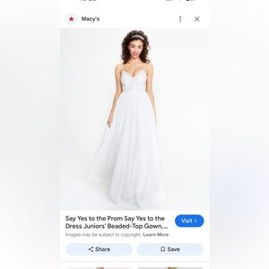 White full length gown. Say Yes to the Prom Juniors' size 13 Beaded-Top gown NWT